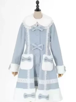 ROCOCO Style Lolita Coats Pink Coat Bows Ruffles Overcoat Polyester Winter Lolita Outwears