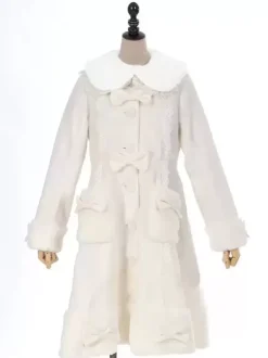 ROCOCO Style Lolita Coats Pink Coat Bows Ruffles Overcoat Polyester Winter Lolita Outwears