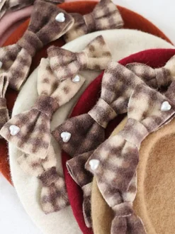 ROCOCO Style Lolita Hat Bows Accessory Plaid Polyester Mahogany Lolita Accessories