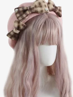 ROCOCO Style Lolita Hat Bows Accessory Plaid Polyester Mahogany Lolita Accessories