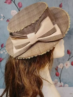 ROCOCO Style Lolita Hat Infanta Brown Bows Accessory Stripes Plaid Polyester Lolita Accessories