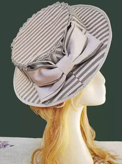 ROCOCO Style Lolita Hat Infanta Brown Bows Accessory Stripes Plaid Polyester Lolita Accessories