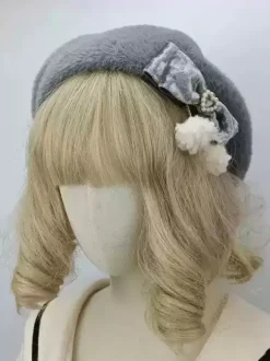 ROCOCO Style Lolita Hat Pink Pom Poms Bows Accessory Color Block Polyester Lolita Accessories