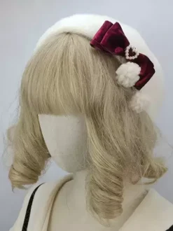 ROCOCO Style Lolita Hat Pink Pom Poms Bows Accessory Color Block Polyester Lolita Accessories