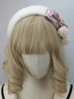ROCOCO Style Lolita Hat Pink Pom Poms Bows Accessory Color Block Polyester Lolita Accessories