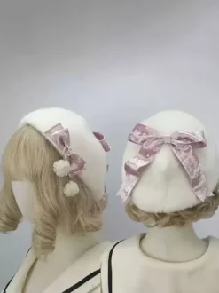 ROCOCO Style Lolita Hat Pink Pom Poms Bows Accessory Color Block Polyester Lolita Accessories