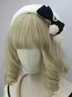 ROCOCO Style Lolita Hat Pink Pom Poms Bows Accessory Color Block Polyester Lolita Accessories