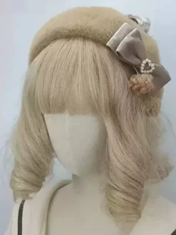 ROCOCO Style Lolita Hat Pink Pom Poms Bows Accessory Color Block Polyester Lolita Accessories