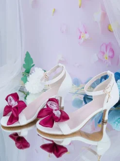 ROCOCO Style Lolita Sandals Bows Pointed Toe PU Leather Pink Lolita Summer Shoes