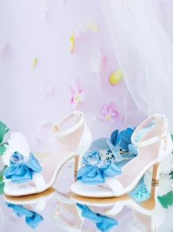 ROCOCO Style Lolita Sandals Bows Pointed Toe PU Leather Pink Lolita Summer Shoes