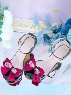 ROCOCO Style Lolita Sandals Bows Pointed Toe PU Leather Pink Lolita Summer Shoes