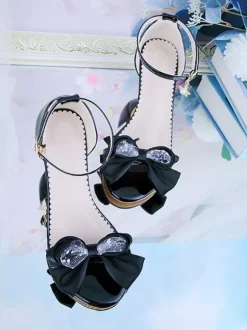 ROCOCO Style Lolita Sandals Bows Pointed Toe PU Leather Pink Lolita Summer Shoes