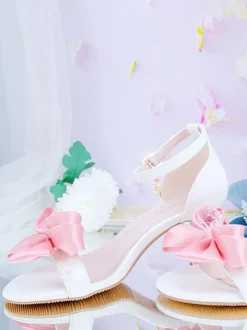 ROCOCO Style Lolita Sandals Bows Pointed Toe PU Leather Pink Lolita Summer Shoes