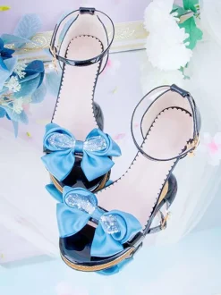 ROCOCO Style Lolita Sandals Bows Pointed Toe PU Leather Pink Lolita Summer Shoes