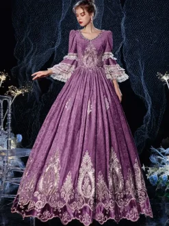 Rococo Victorian Costume Dress Burgundy Lace Cotton Cosplay Costume Carnival