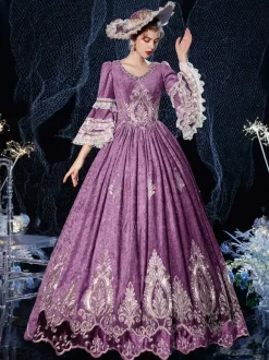 Rococo Victorian Costume Dress Burgundy Lace Cotton Cosplay Costume Carnival