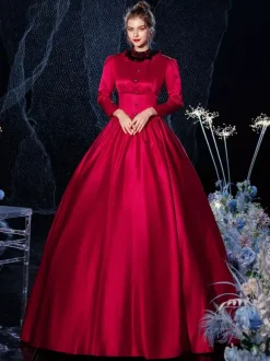 Rococo Victorian Retro Costume Dress Red Lace Cotton Cosplay Costume Carnival Burgundy