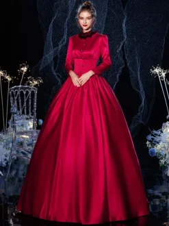 Rococo Victorian Retro Costume Dress Red Lace Cotton Cosplay Costume Carnival Burgundy