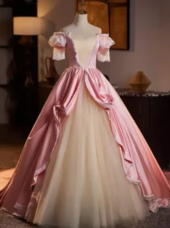 Rococo Women's Dress Vintage Short Sleeve Lace Lace Up Two-Tone Ball Gown