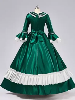 Rococo Women's Dress Vintage Long Sleeve Two-Tone Ruffles Ball Gown