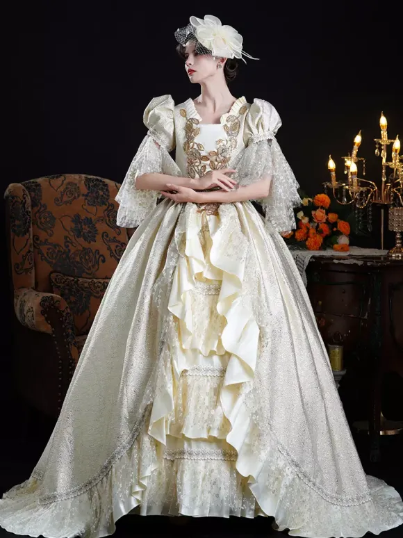 Rococo Women's Dress Vintage Lace Ruffles Short Sleeve Ball Gown