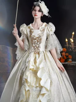Rococo Women's Dress Vintage Lace Ruffles Short Sleeve Ball Gown