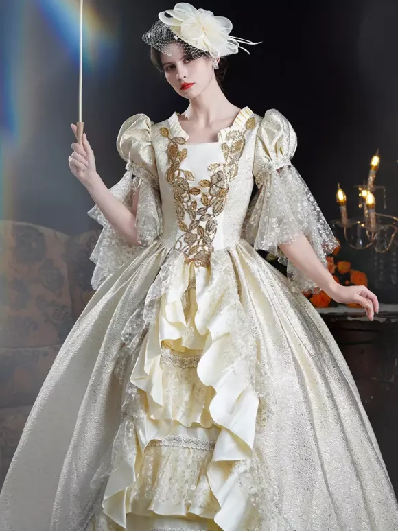 Rococo Women's Dress Vintage Lace Ruffles Short Sleeve Ball Gown