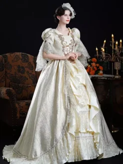 Rococo Women's Dress Vintage Lace Ruffles Short Sleeve Ball Gown