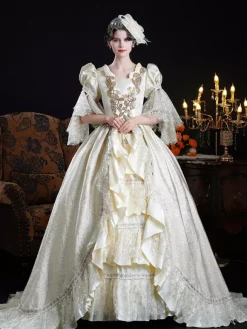 Rococo Women's Dress Vintage Lace Ruffles Short Sleeve Ball Gown
