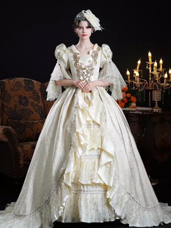 Rococo Women's Dress Vintage Lace Ruffles Short Sleeve Ball Gown