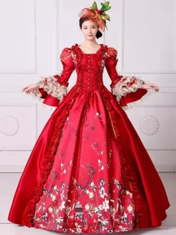 Rococo Women's Dress Vintage Clothing Polyester Floral Print Ruffles Long Sleeve Ball Gown