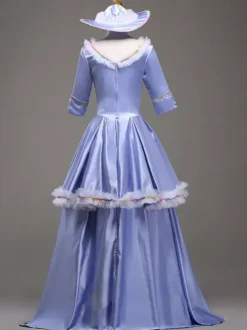 Rococo Light Sky Blue Court Tiered Dress Synthetic Costume