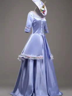 Rococo Light Sky Blue Court Tiered Dress Synthetic Costume