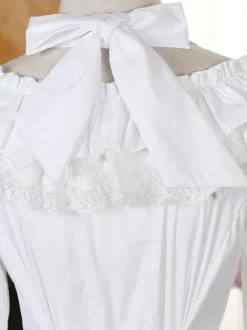 Rococo Lolita Blouse Chiffon Bell Sleeve Lace Ruffles Frills Scoop Neck White Lolita Top