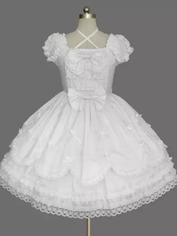 Rococo Lolita Dress JSK Lace Ruffles Bow Decor Pleated Cotton Lolita Jumper Skirt