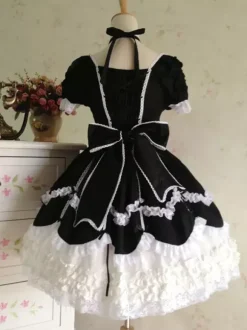 Rococo Lolita Dress JSK Lace Ruffles Bow Decor Pleated Cotton Lolita Jumper Skirt