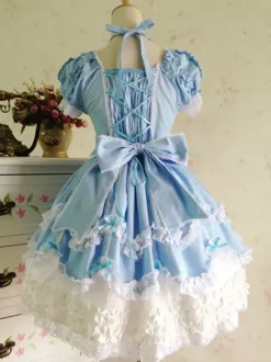 Rococo Lolita Dress JSK Lace Ruffles Bow Decor Pleated Cotton Lolita Jumper Skirt