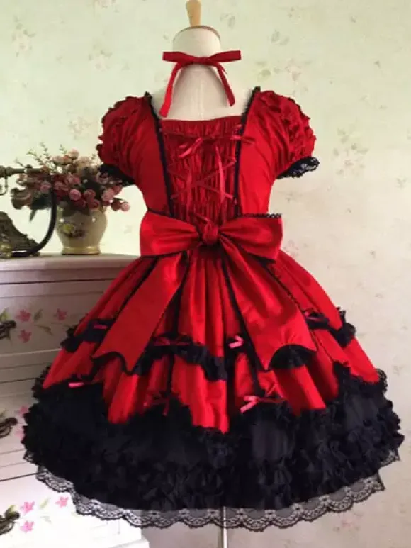 Rococo Lolita Dress JSK Lace Ruffles Bow Decor Pleated Cotton Lolita Jumper Skirt