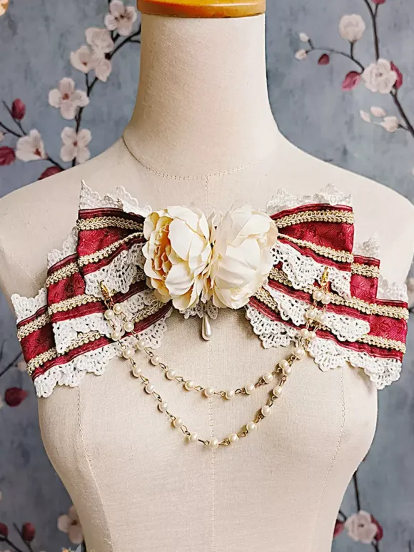 ROCOCO Style Lolita Accessories Infanta Burgundy Lace Bow Bowknot Polyester Miscellaneous