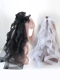 ROCOCO Style Lolita Accessories Light Sky Blue Bows Lace Polyester Fiber Headwear Miscellaneous