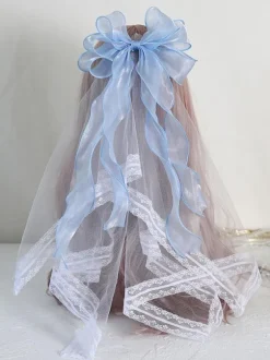 ROCOCO Style Lolita Accessories Light Sky Blue Bows Lace Polyester Fiber Headwear Miscellaneous