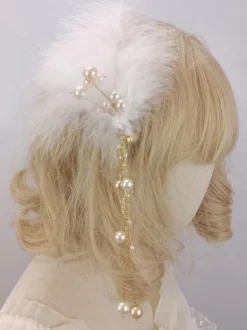 ROCOCO Style Lolita Accessories White Feathers Chains Pearls Headwear Miscellaneous