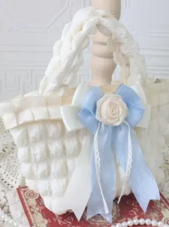 ROCOCO Style Lolita Bag Ecru White Polyester Rose Pattern Bow Polyester Handbag Lolita Accessories