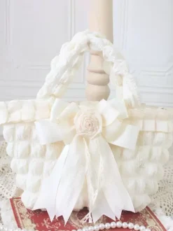 ROCOCO Style Lolita Bag Ecru White Polyester Rose Pattern Bow Polyester Handbag Lolita Accessories