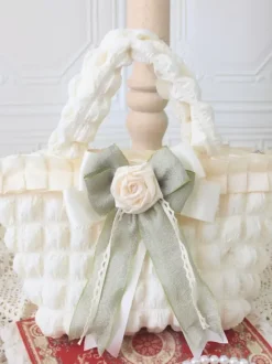 ROCOCO Style Lolita Bag Ecru White Polyester Rose Pattern Bow Polyester Handbag Lolita Accessories