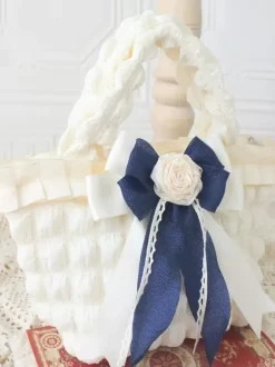 ROCOCO Style Lolita Bag Ecru White Polyester Rose Pattern Bow Polyester Handbag Lolita Accessories