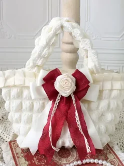 ROCOCO Style Lolita Bag Ecru White Polyester Rose Pattern Bow Polyester Handbag Lolita Accessories