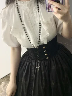 ROCOCO Style Lolita Blouses Lolita Top Ruffles Short Sleeves Blouse White Lolita Shirt