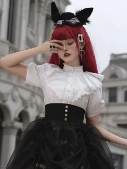 ROCOCO Style Lolita Blouses Lolita Top Ruffles Short Sleeves Blouse White Lolita Shirt