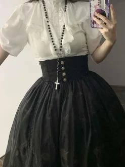 ROCOCO Style Lolita Blouses Lolita Top Ruffles Short Sleeves Blouse White Lolita Shirt